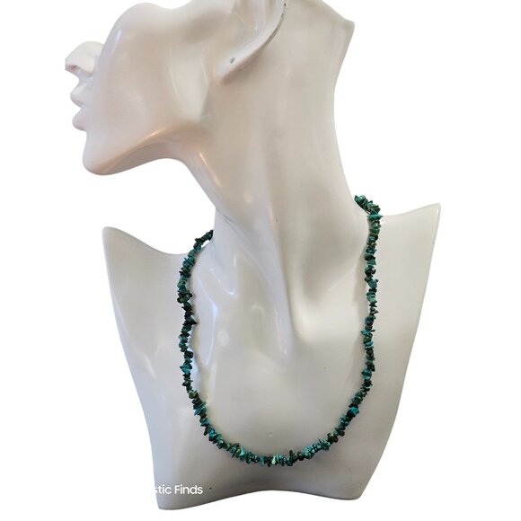 Natural Turquoise Chip Necklace With Gold-Tone Screw Clasp 18" - Picture 2 of 10